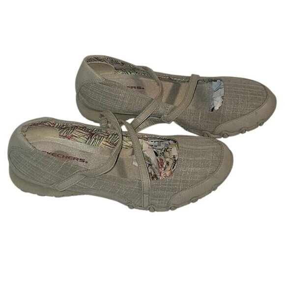 Skechers Relaxed Fit Mary Jane‎ Shoes 9 Beige Fabric Comfort Sole beach walkng - Picture 7 of 9
